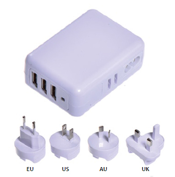 2.1Amp USB x3 Travel Charger With Universal AC Plugs (Special for iPad)